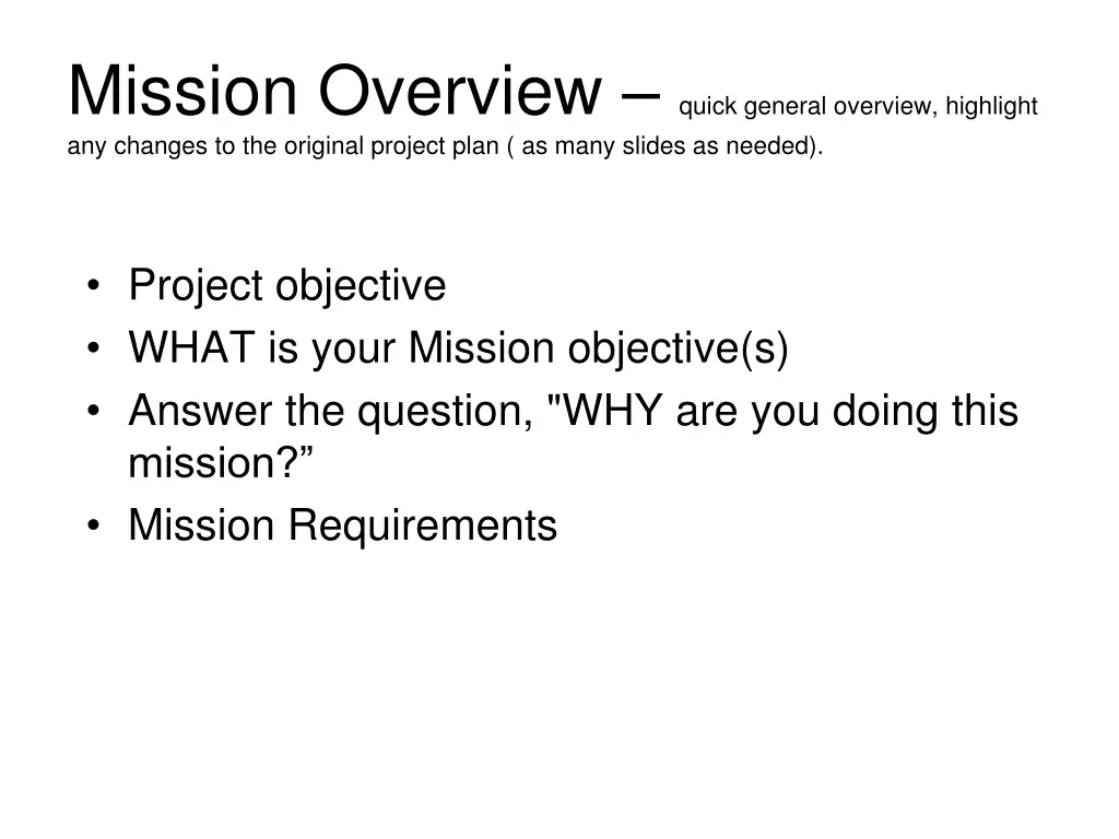 mission overview quick general overview highlight