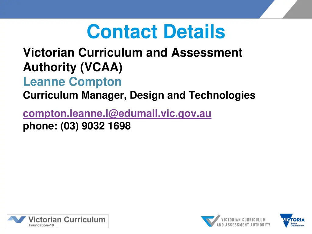 contact details victorian curriculum