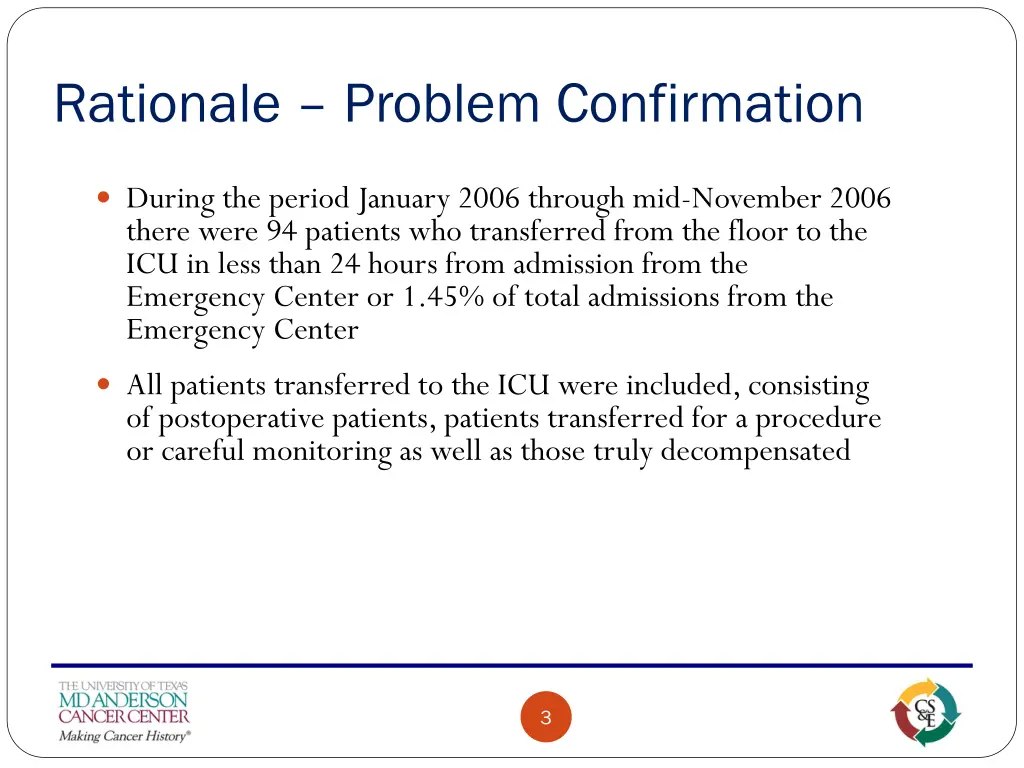 rationale problem confirmation