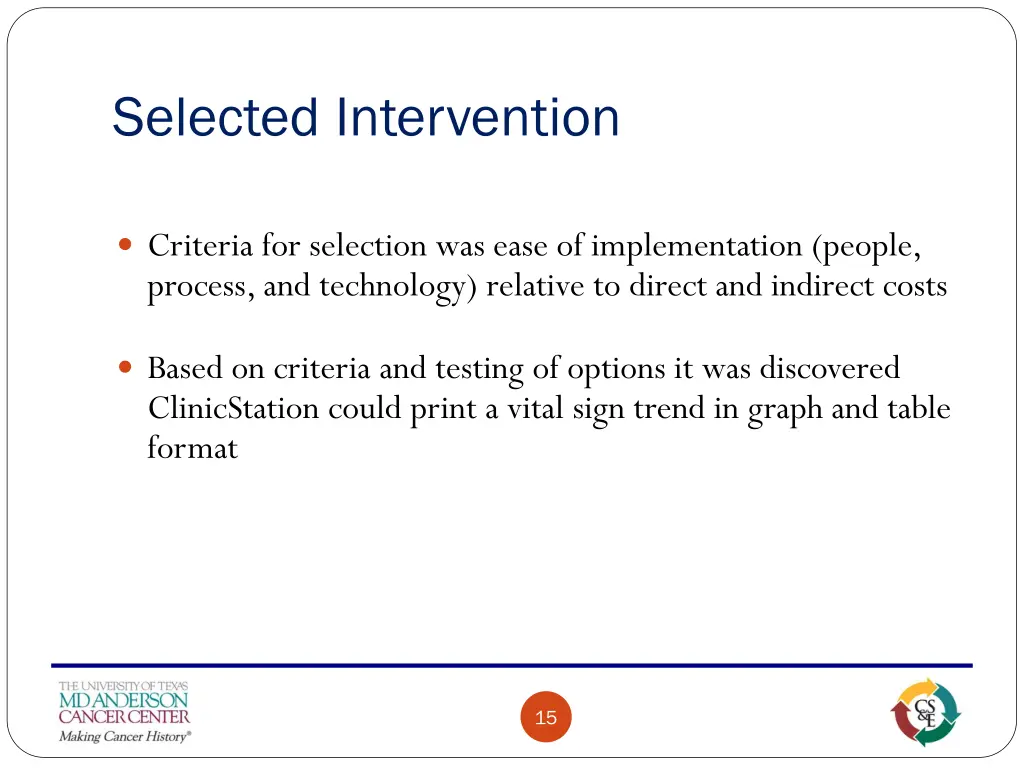 selected intervention