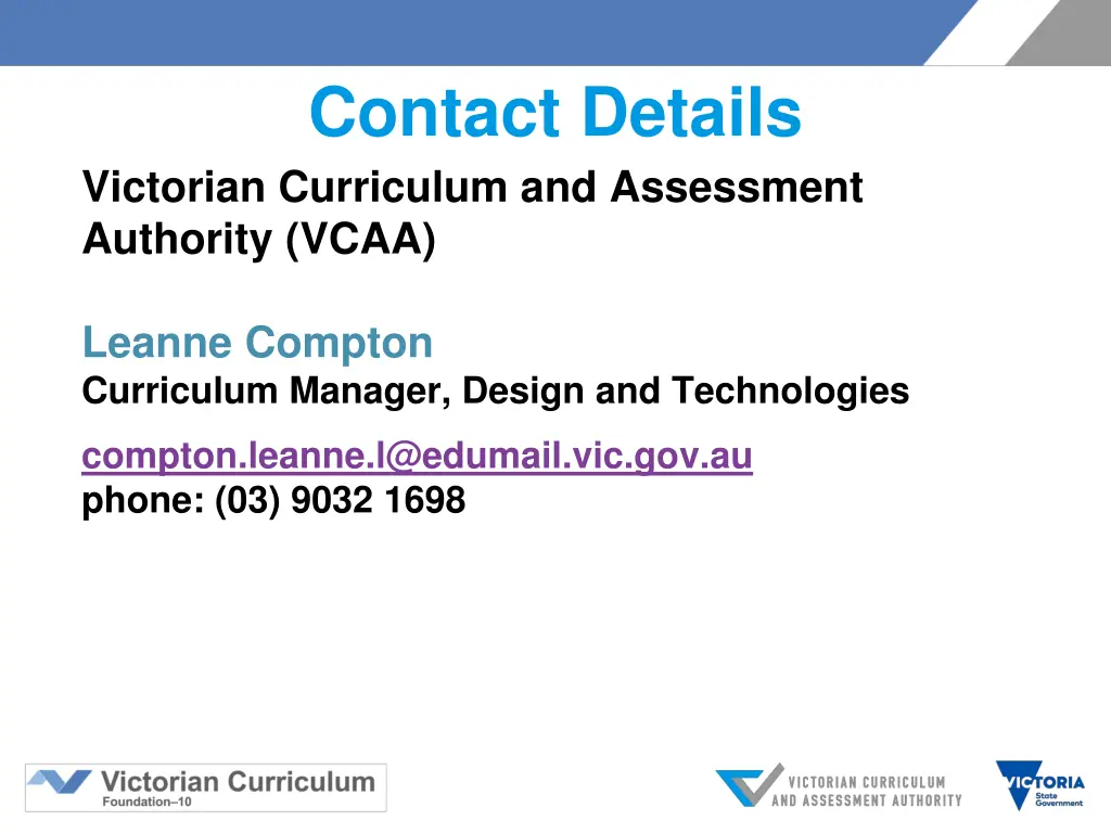 contact details victorian curriculum