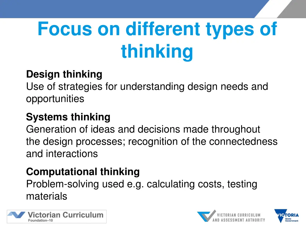 focus on different types of thinking