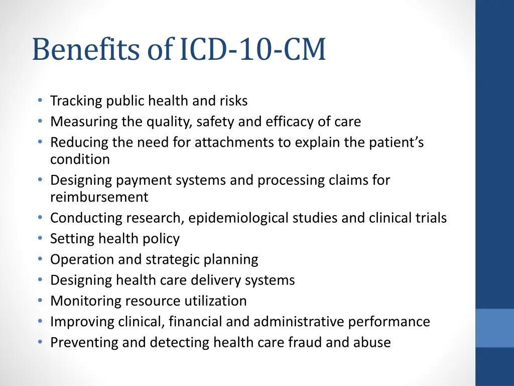 benefits of icd 10 cm