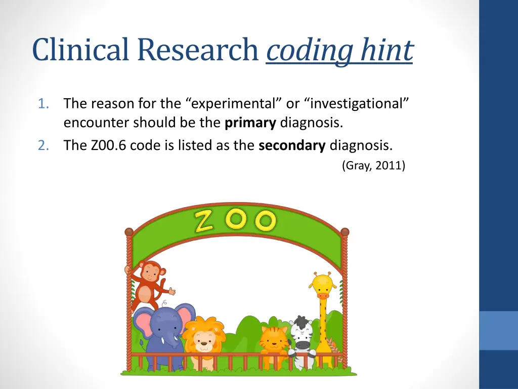 clinical research coding hint