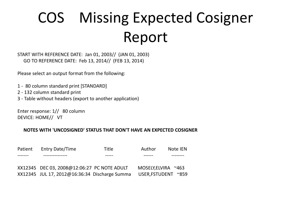 cos missing expected cosigner report