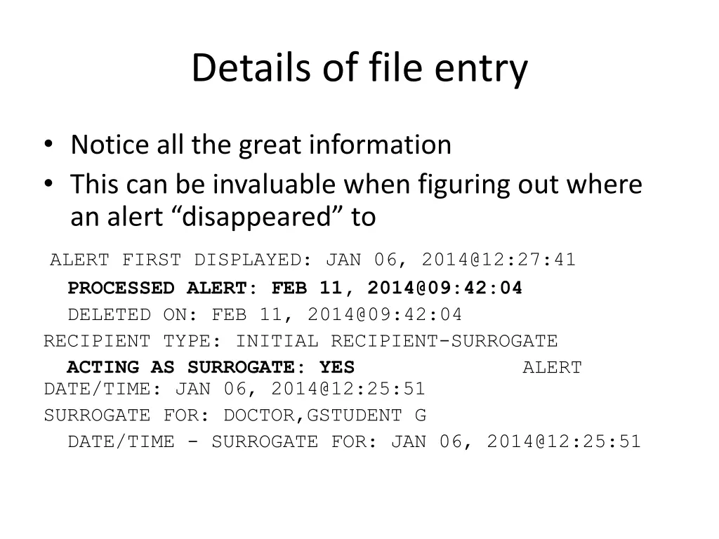 details of file entry