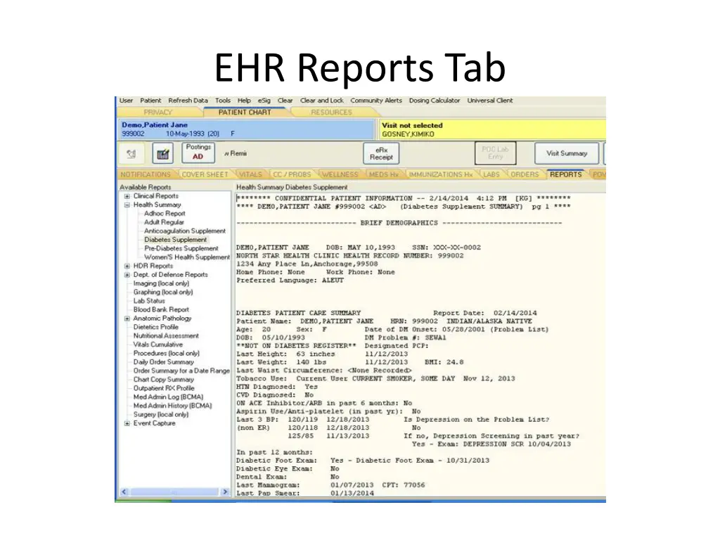 ehr reports tab