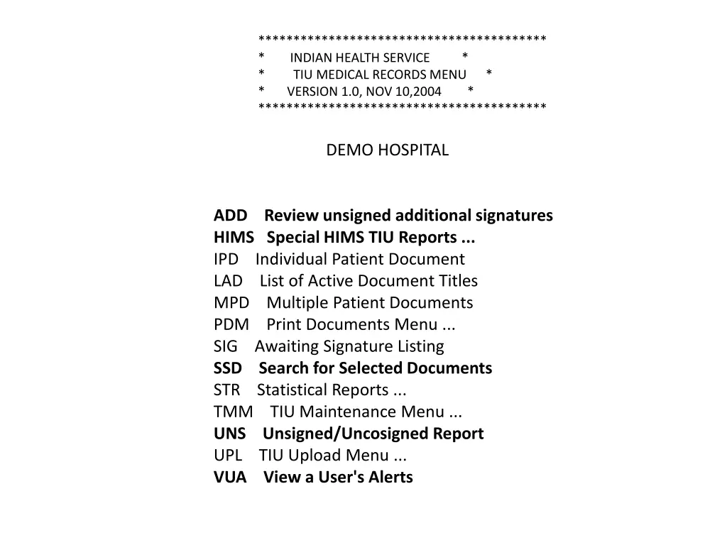indian health service tiu medical records menu