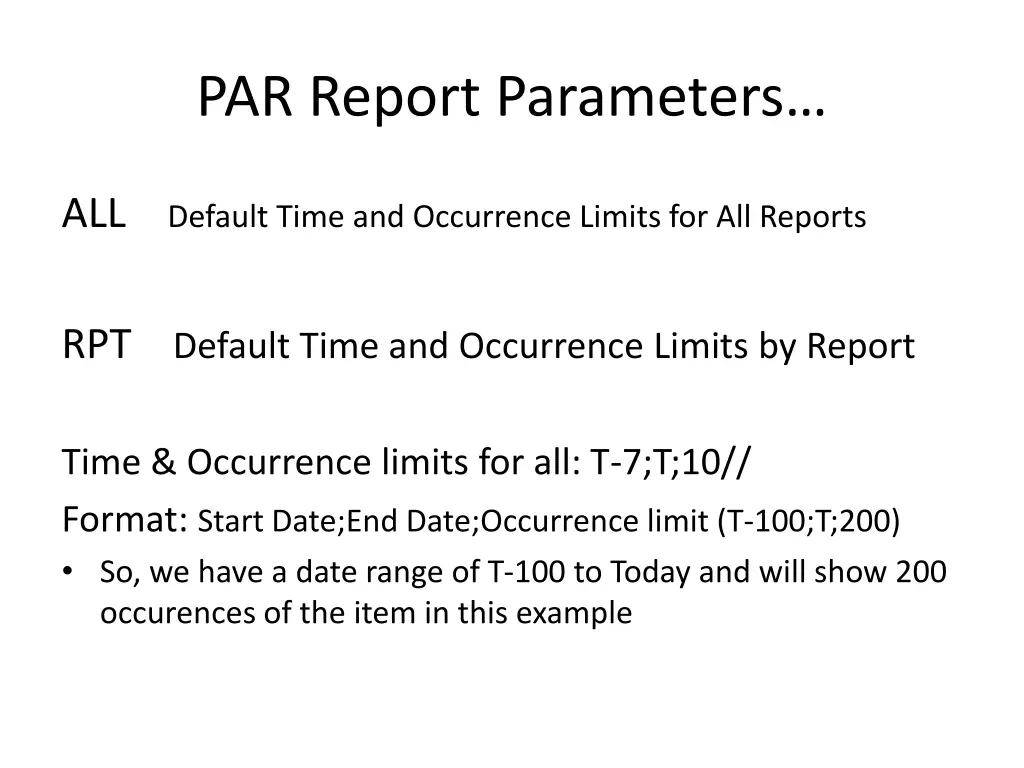 par report parameters