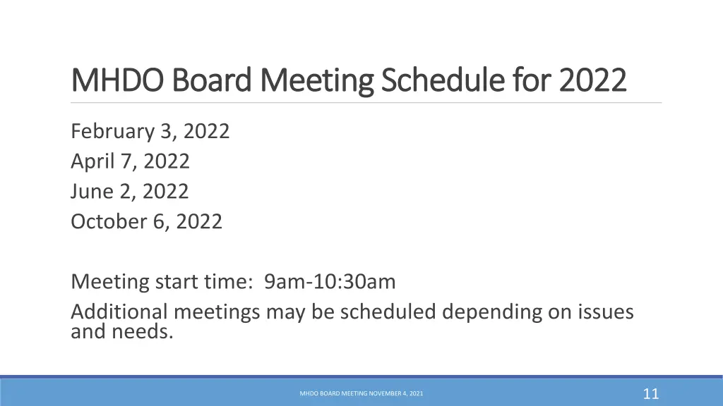 mhdo board meeting schedule for 2022 mhdo board