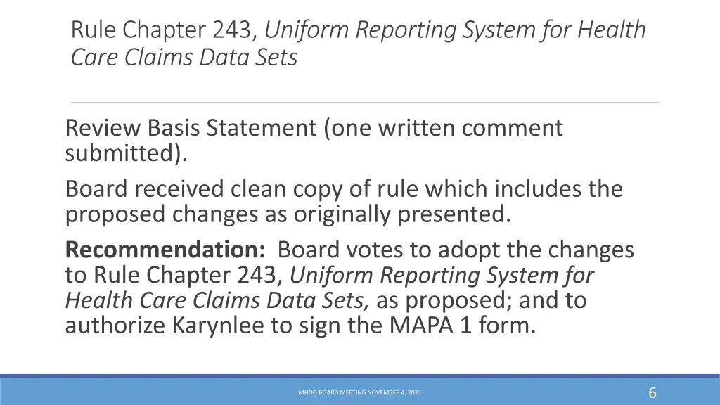 rule chapter 243 uniform reporting system