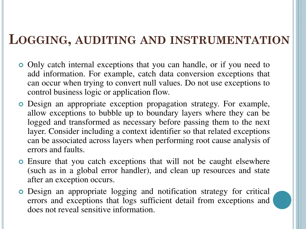 l ogging auditing and instrumentation