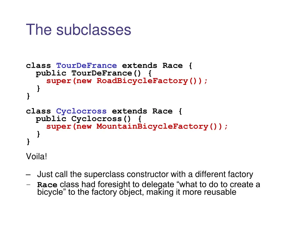 the subclasses