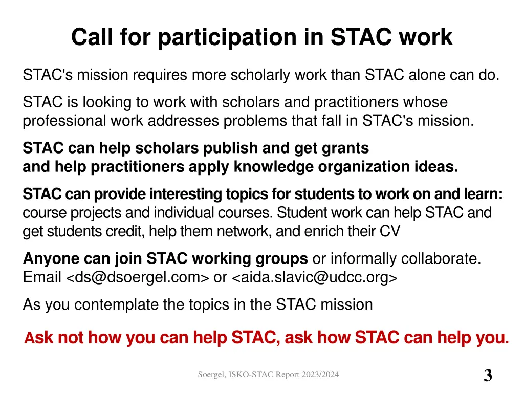 call for participation in stac work 1