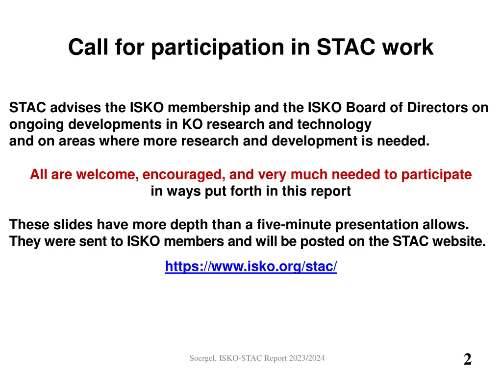 call for participation in stac work