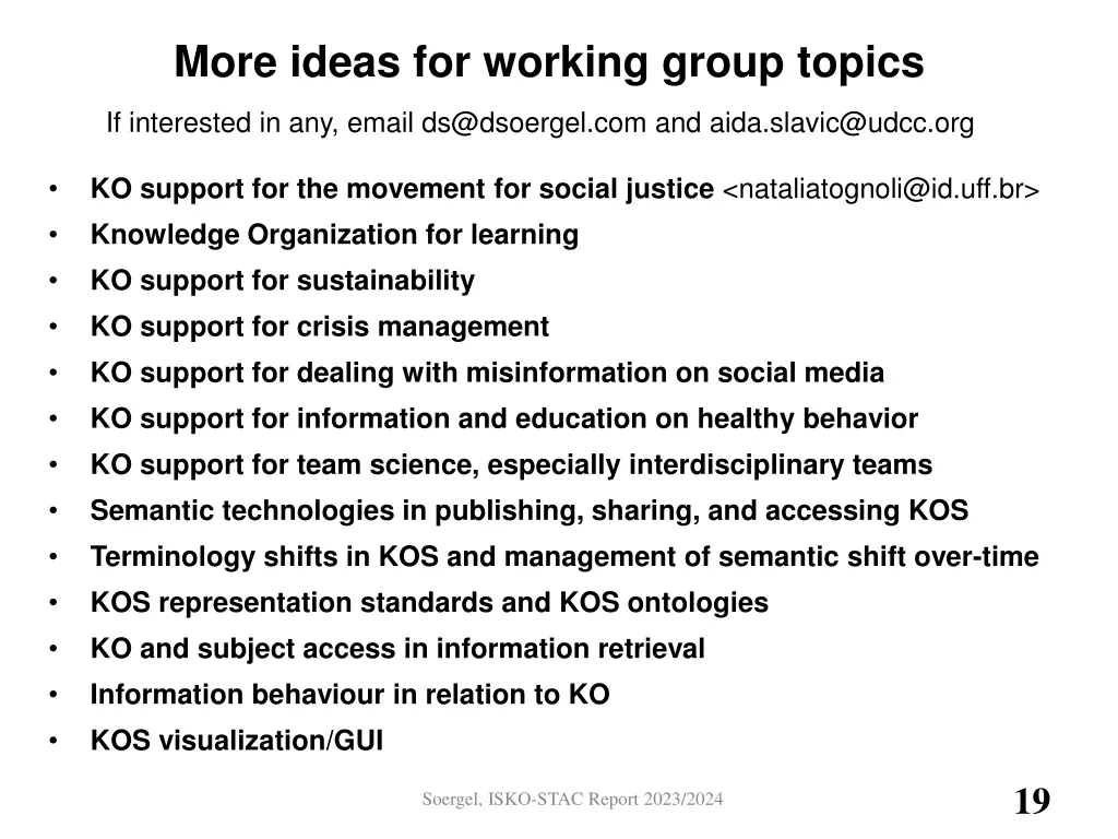 more ideas for working group topics