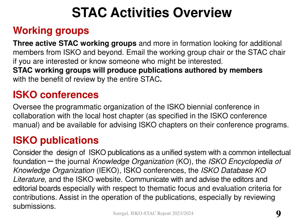 stac activities overview working groups three