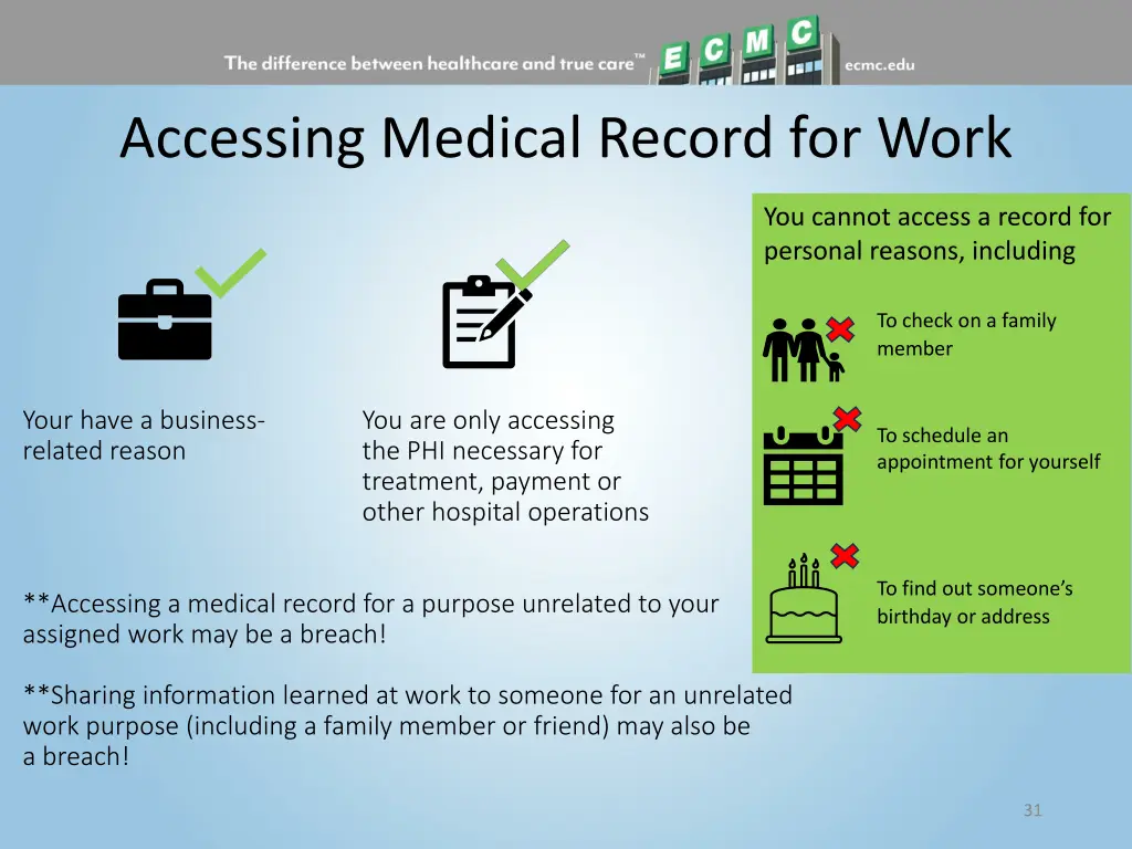 accessing medical record for work