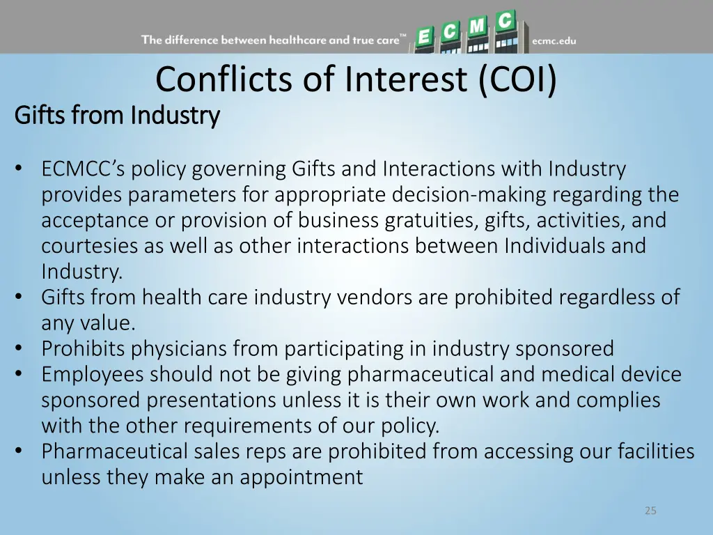 conflicts of interest coi gifts from industry