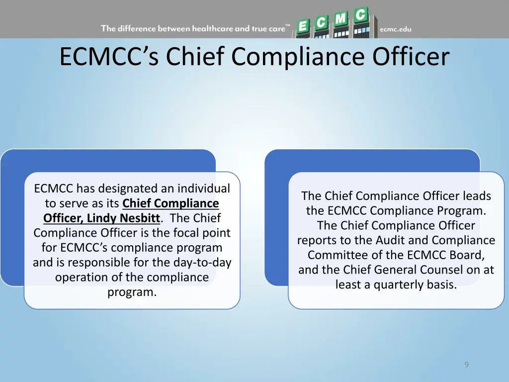 ecmcc s chief compliance officer