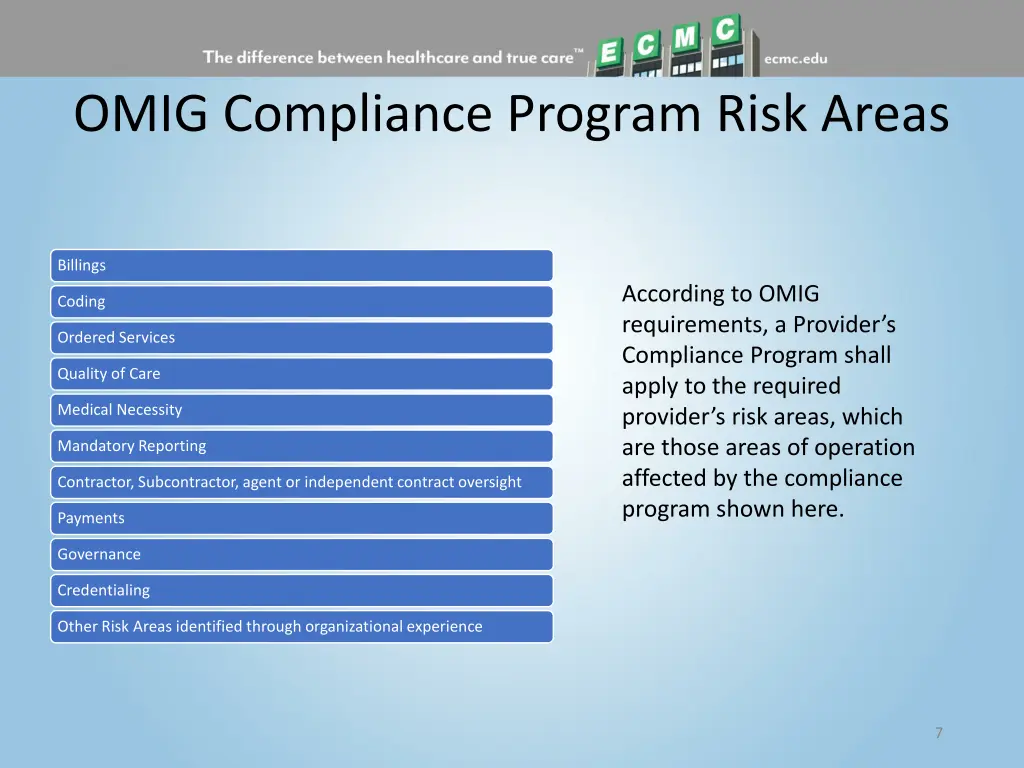 omig compliance program risk areas