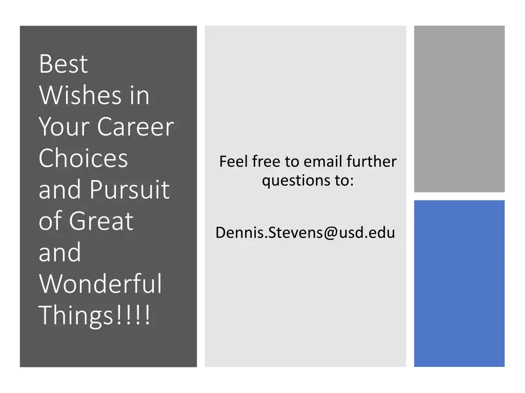 best wishes in your career choices and pursuit