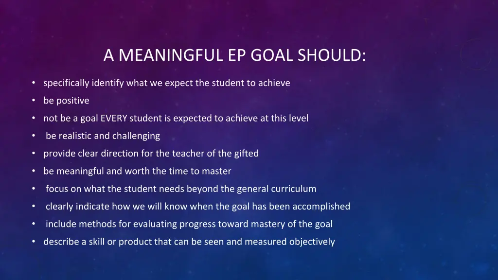 a meaningful ep goal should