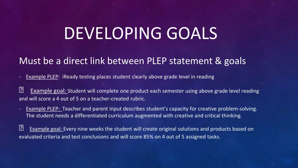 developing goals