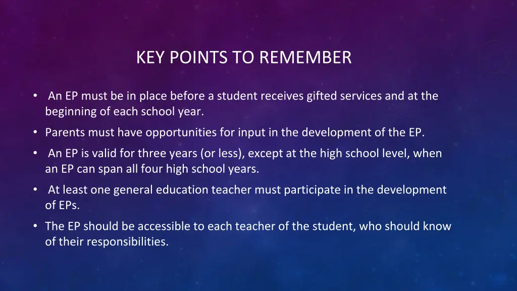 key points to remember