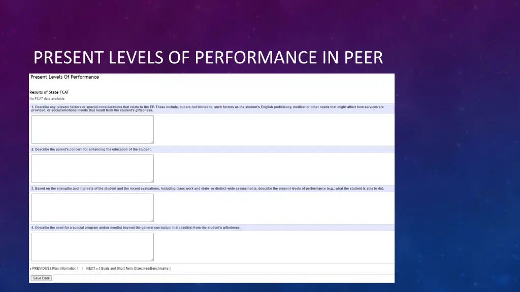 present levels of performance in peer