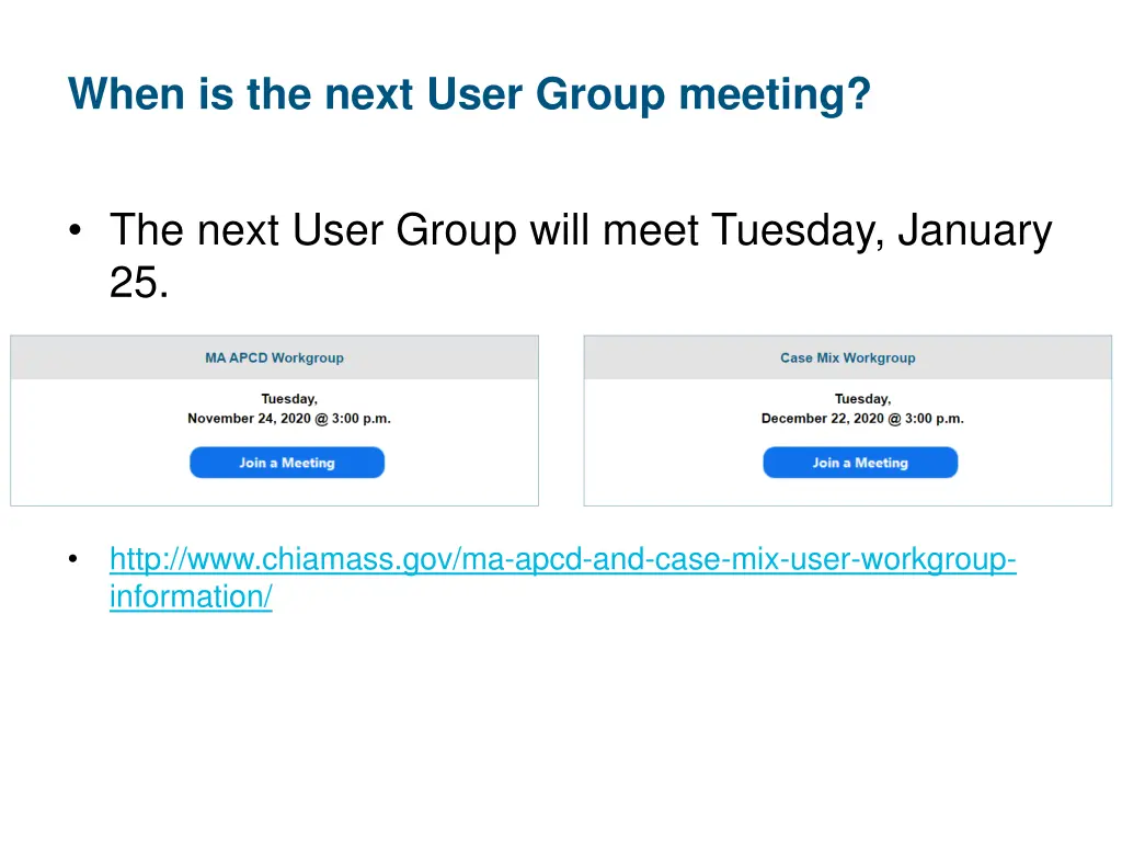 when is the next user group meeting