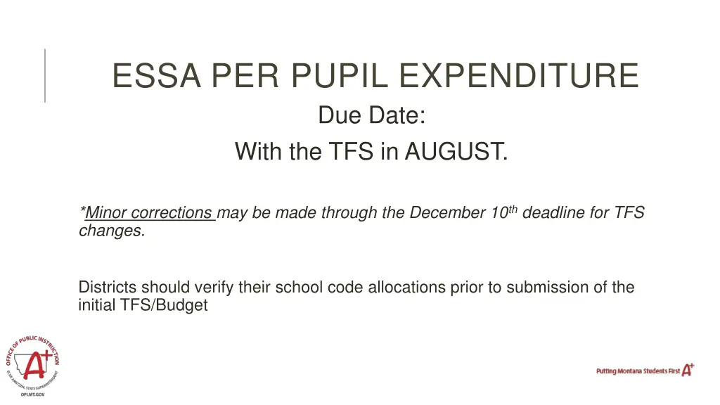 essa per pupil expenditure due date with