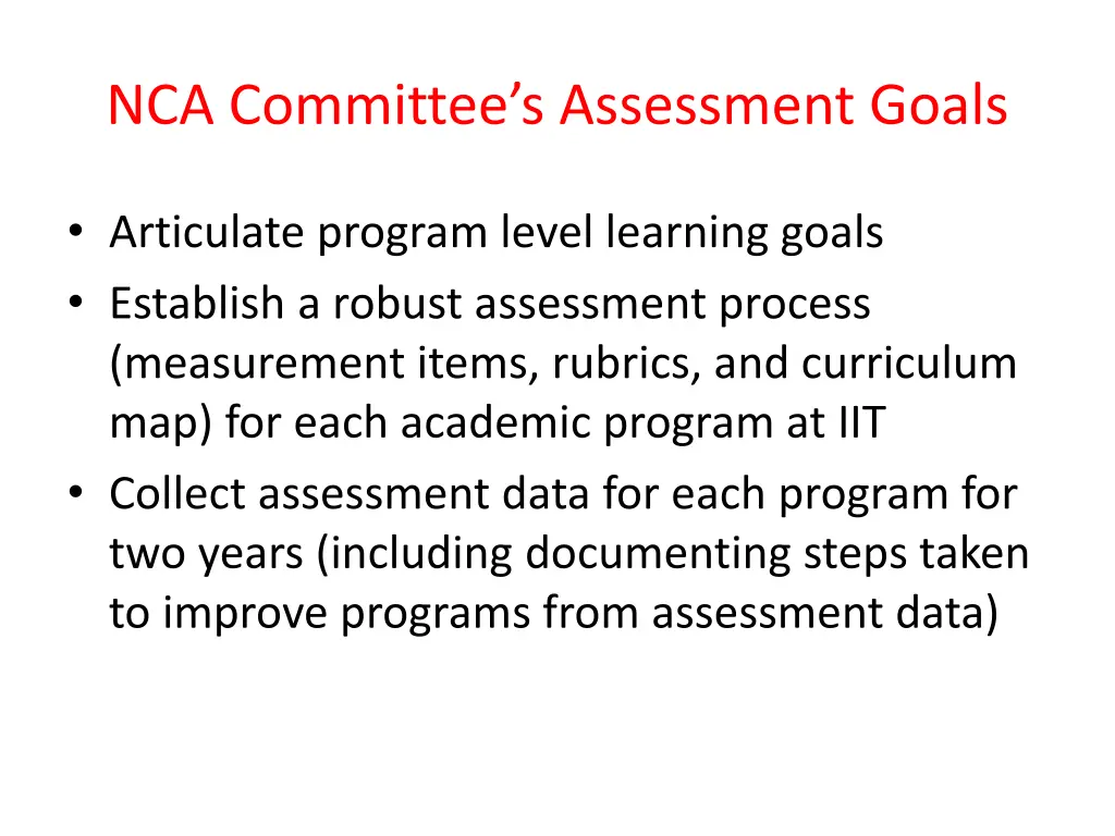 nca committee s assessment goals