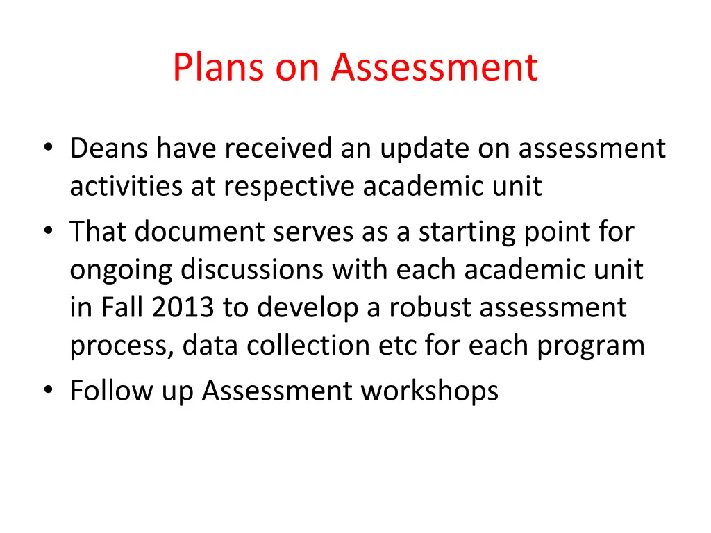 plans on assessment