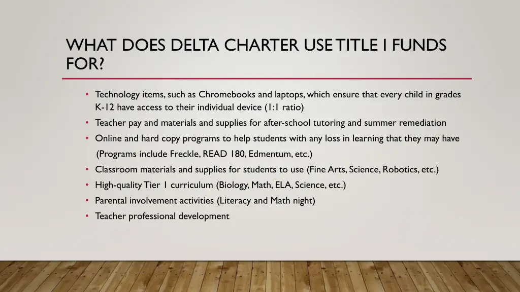 what does delta charter use title i funds for