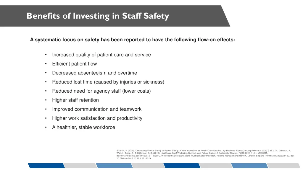 benefits of investing in staff safety