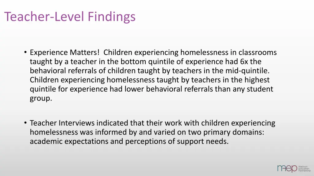 teacher level findings