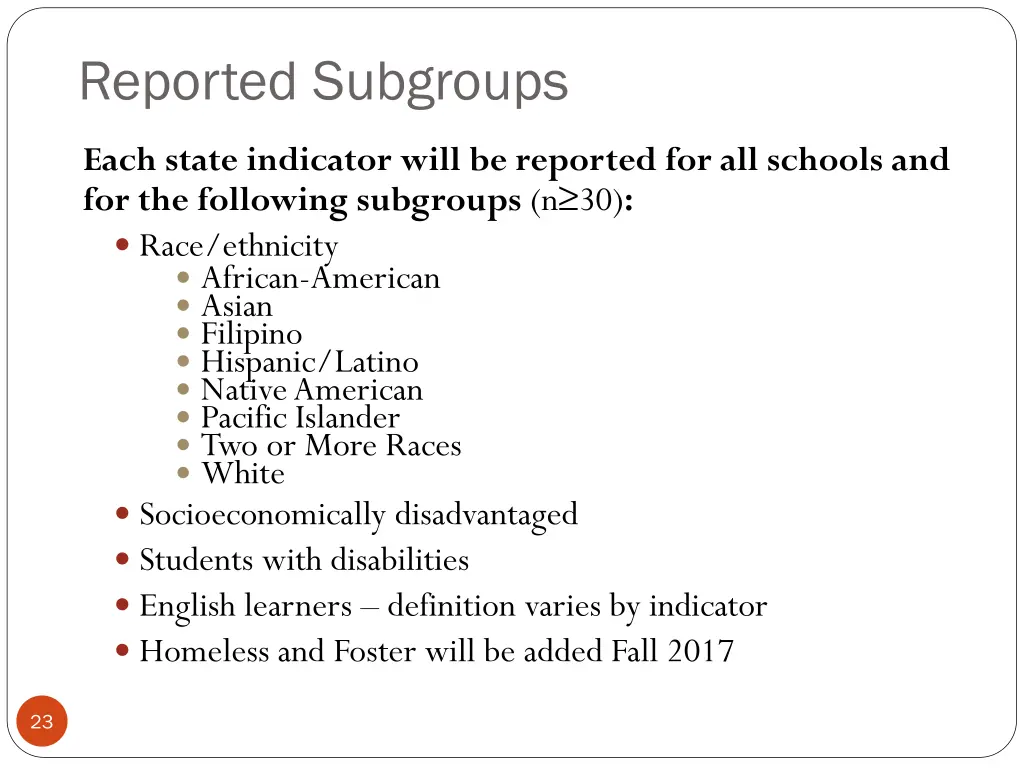 reported subgroups