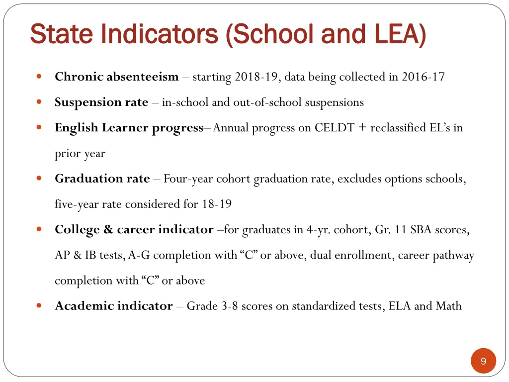 state indicators school and lea state indicators