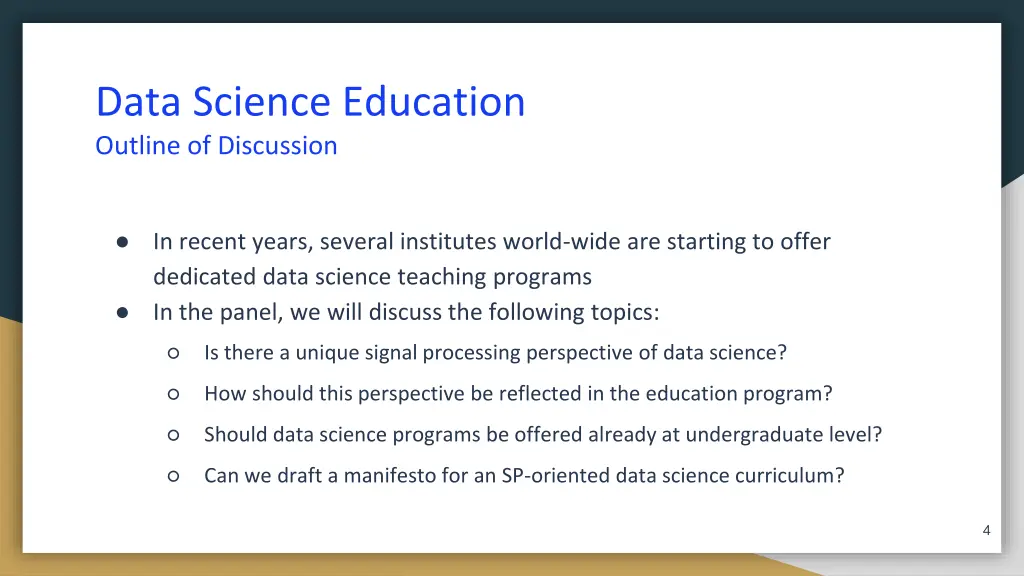 data science education outline of discussion