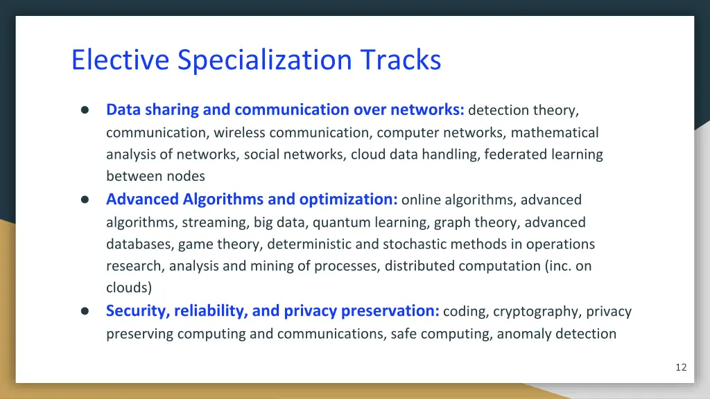 elective specialization tracks