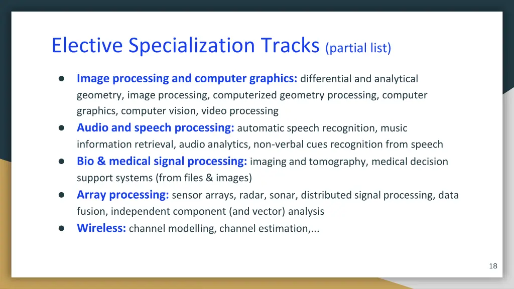 elective specialization tracks partial list