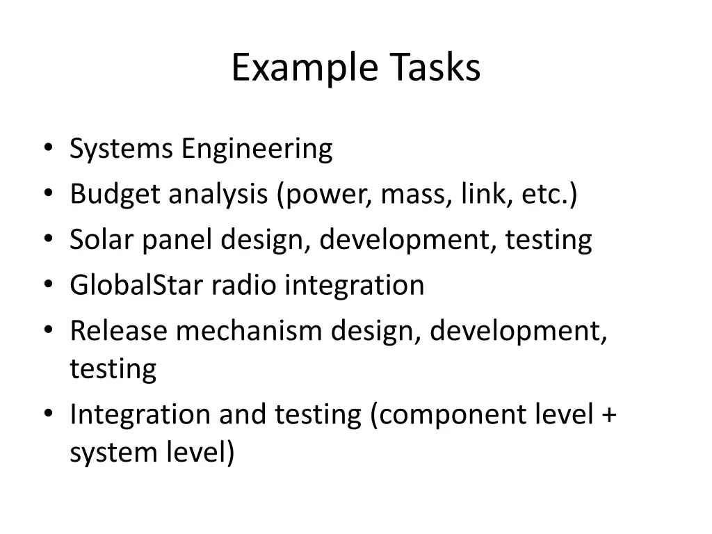 example tasks
