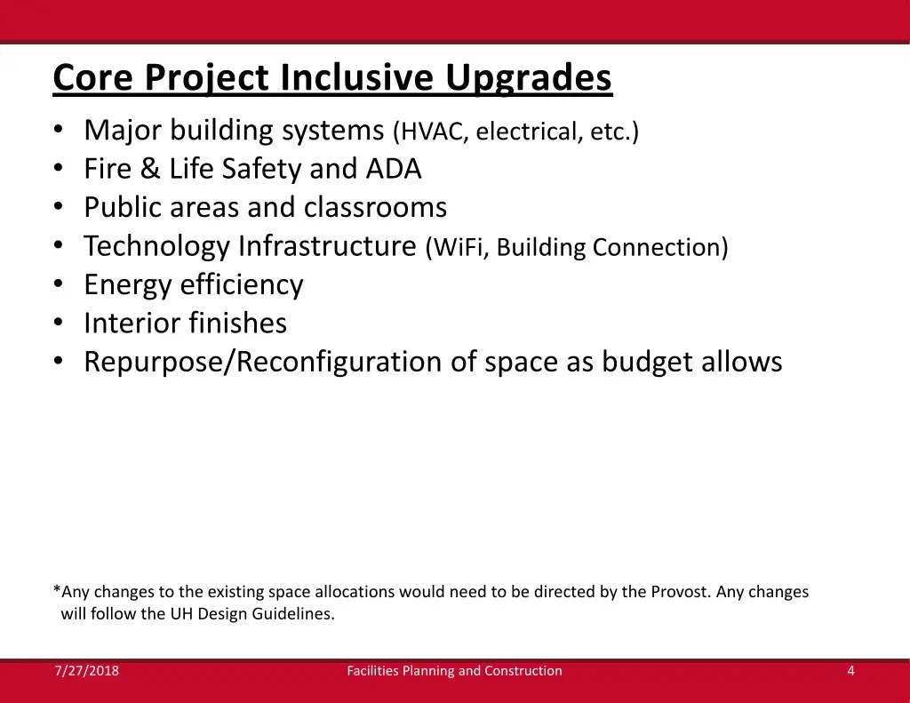 core project inclusive upgrades