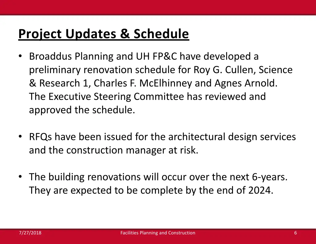 project updates schedule