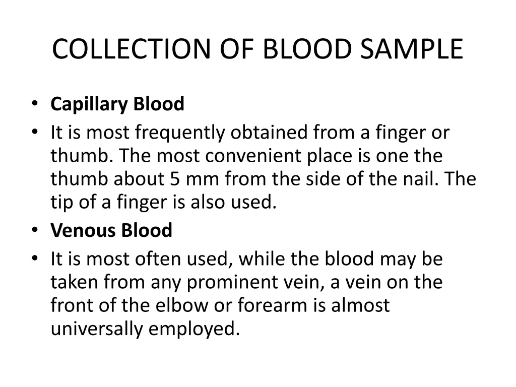 collection of blood sample
