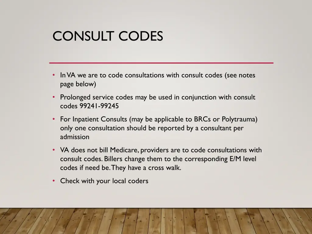consult codes 1