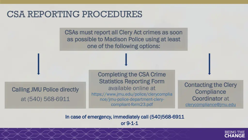 csa reporting procedures