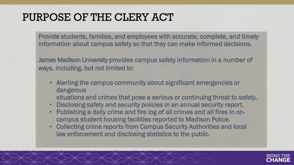 purpose of the clery act