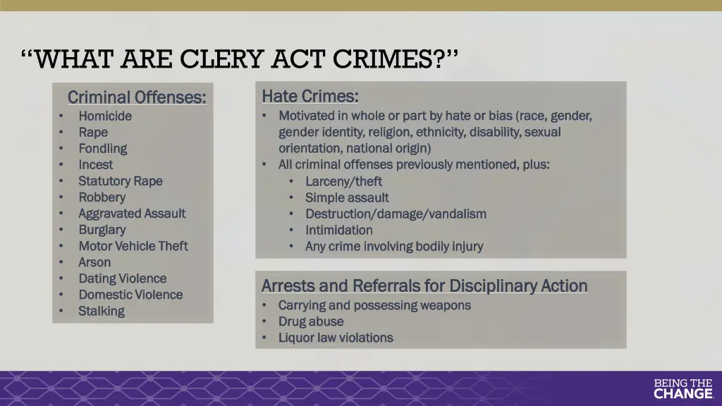 what are clery act crimes